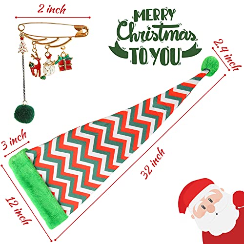 MCPINKY Christmas Elf Hat, Long Striped Hat Felt and Plush Hat With Snowmen Brooch Pin for Kids Women Adults Holiday Party Custume Christmas Dress Up