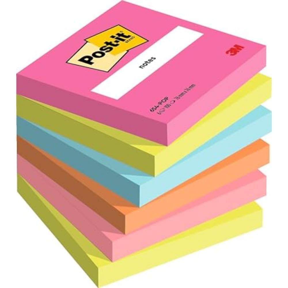 Post-it Notes Poptimistic Color Collection, Pack of 6 Pads, 100 Sheets per Pad,76 mm x 76 mm, Pink, Green, Blue, Orange - Self-Stick Notes for Note Taking, to Do Lists & Reminders