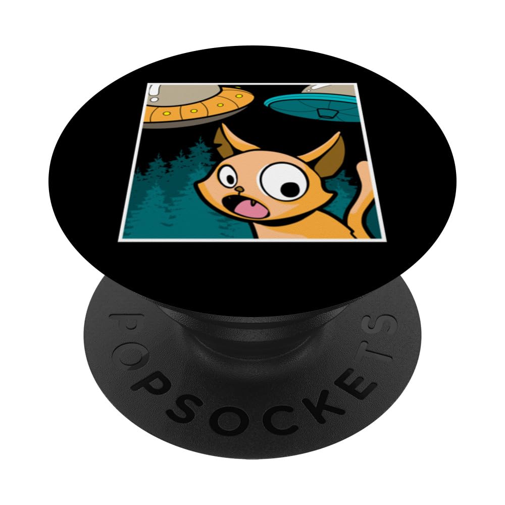Cat Selfie with UFO Lover Alien Spaceship Cat Mom Cat Dad PopSockets Swappable PopGrip