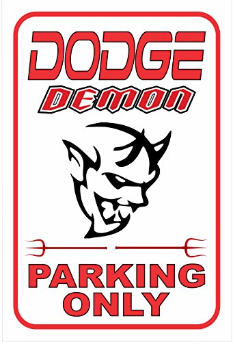 Dodge Demon Parking Sign White And Red, 12" x 18" Aluminum Sign