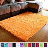 PAGISOFE Super Soft Shaggy Accent Area Rug Plush Rugs Carpets for Living Room Bedrooms Kids Nursery Home Decor Fluffy Shag Floor Carpets Silky Fuzzy Fur Rug 5x4 Feet (Orange)