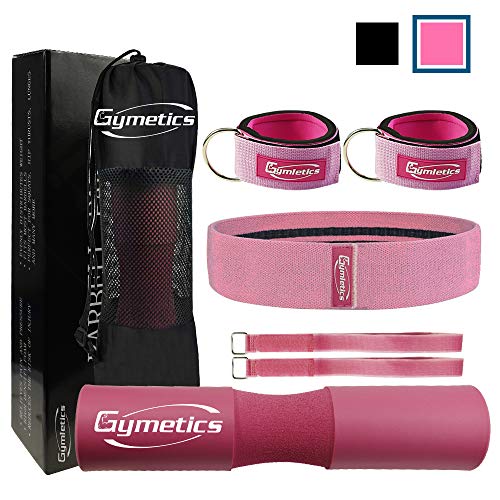 Gymletics-7-Pack-Barbell-Squat-Pad-for-Standard-Set-Barbell-Pad-for-Hip-Thrusts-2-Gym-Ankle-Straps-Hip-Exercise-Band-2-Squat-Pad-Safety-Straps-and-Carry-Bag
