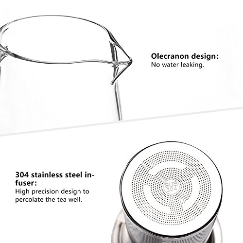 Teocera Glass Tea Pot - High Borosilicate Teapot with 304 Stainless Steel Infuser, Perfect for Loose Leaf Tea, Flower Tea, Tea Bag.