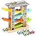 Aitey Toddler Car Toys for 1 2 Year Old, 4 Mini Cars Wooden Race Track Car Ramp Racer Game for Boy and Girl Gifts