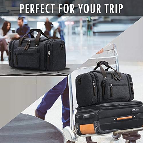Toupons Travel Duffel Bag for Men Canvas Overnight Weekend Bag (Black ) 5 Toupons Travel Duffel Bag for Men Canvas Overnight Weekend Bag (Black )