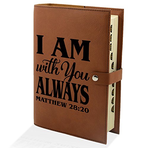 Kate Posh- I am with You Always Matthew 28:20 - Engraved Rawhide Leather Bible Cover, Book & Planner Cover, Christian & Catholic Gifts, Religious Gifts, My First Holy Bible (6" Width x 8-5/8" Height) - Thumbnail 2