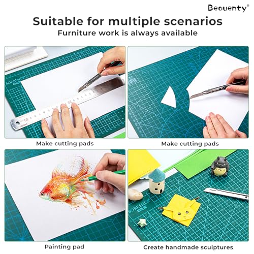 Beauenty A1/A2/A3 Cutting Mat, Self Healing Cutting Mat Durable Non-Slip 3mm Thick Double Sided Engraving Board, Reusable Gridded Rotary Mat for Crafts, Sewing, Engrave, Office (A3)