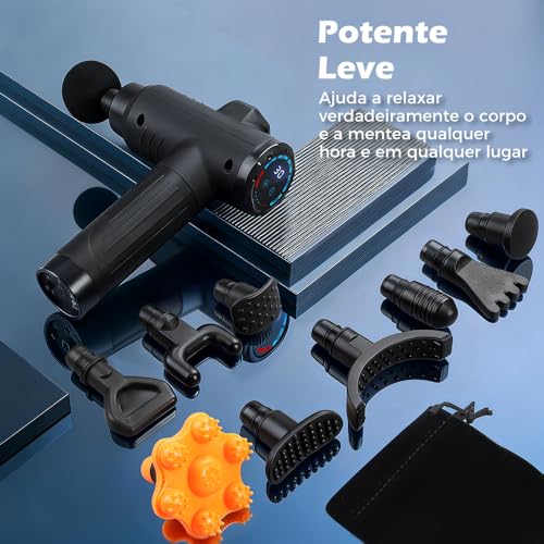 Pistola de Massagem YARUIKE, Massageador Muscular Portátil com 10 Cabeças, 30 Velocidades e Tela LCD, Preto | Motor Silencioso, Tela LCD Touch para Recuperação Pós-Treino em Casa e no Escritório