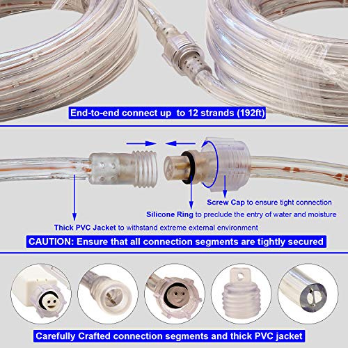 Areful Blue LED Lights, 16ft Rope Lights, Connectable and Flexible Blue Strip Lighting, High Brightness 3528 LEDs with Clear PVC Jacket, Waterproof Weatherproof for Indoor Outdoor Use