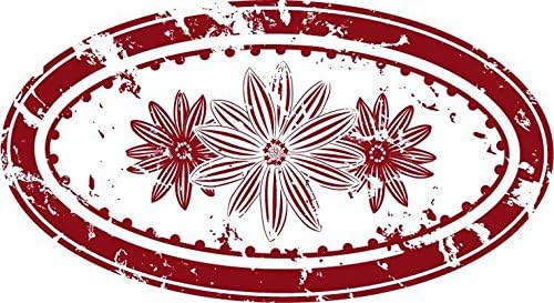 Red Flower Retro Grunge Stamp Sticker Decal Design 5" X 3"