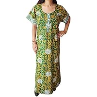 Mogul Interior Womens Caftan Cotton Nightgown Floral Purple Maxi House Dress 2XL