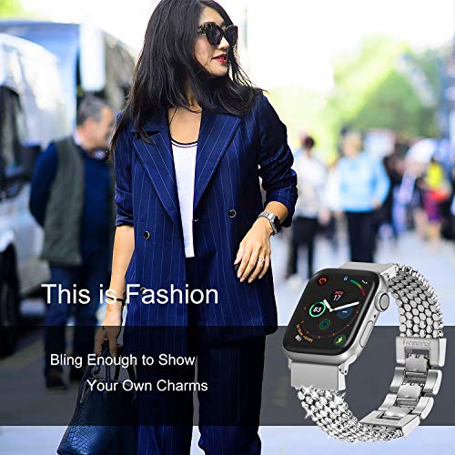 FresherAcc Compatible with Apple Watch Band 40mm 38mm iWatch Bands Series 4 3 2 1 Women Girls, Crystal Rhinestone Replacement Strap, Mesh Chain Jewelry Wristband (Silver 40mm/38mm)