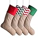 Sumind 4 Pieces Christmas Burlap Stockings Xmas Fireplace Hanging Stockings for Christmas Decoration DIY (Color Set 1)