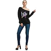 MAGICMK Woman’s Sweatershirt Lips Print Causal Blouse Off The Shoulder Long Sleeve Loose Slouchy Pullover Plus Size Tops(M)