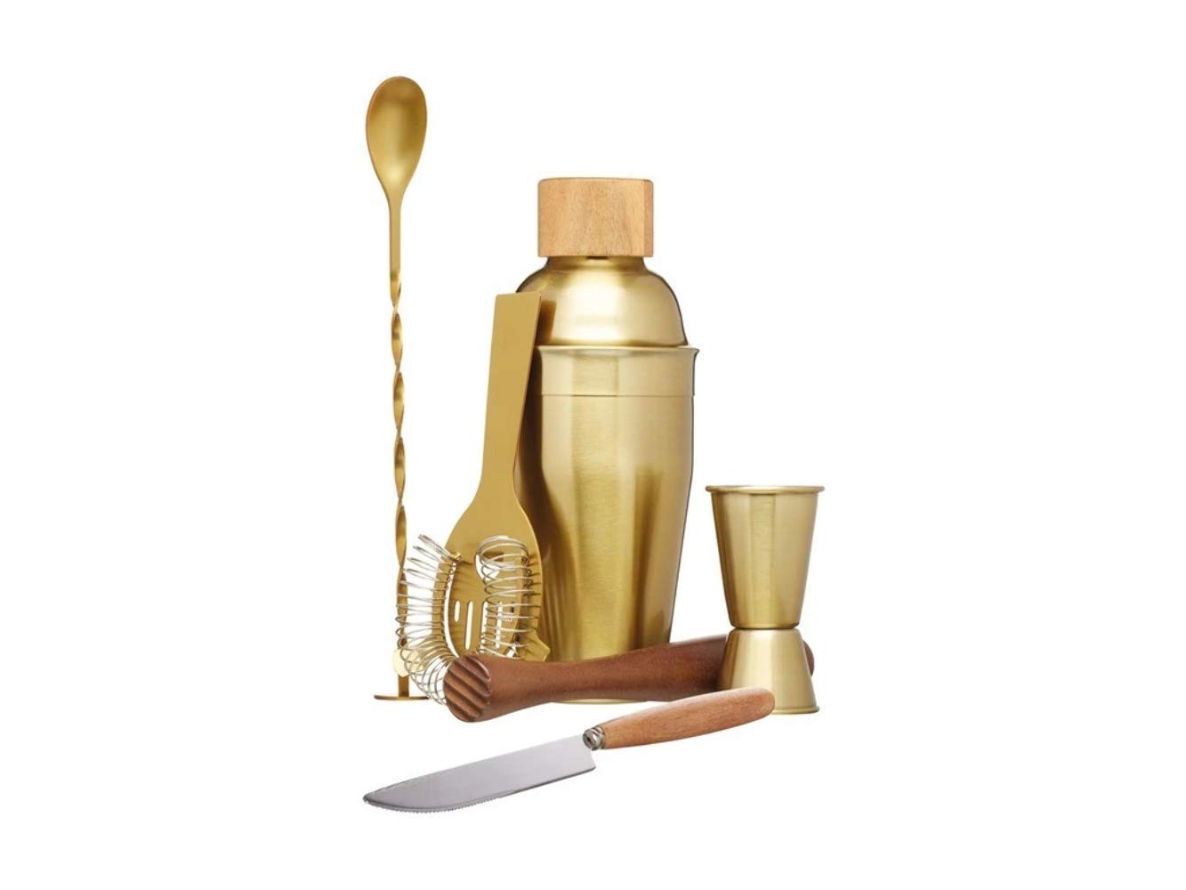 BarCraft Cocktail Making Kit (6-Piece Gift Set) -Brass Finish, 2, 28 x 32 x 28 cm, Gold