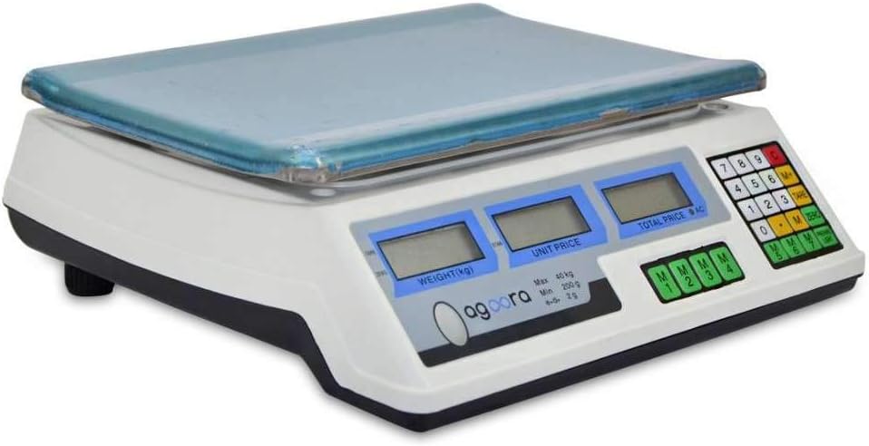Commercial Scale 40kg/2g, Stainless Steel Platform 33x24cm, Rechargeable Battery with 40h Battery Autonomy, Double LCD Display, Professional Digital Scale For Retail Outlets, Catering, Supermarket