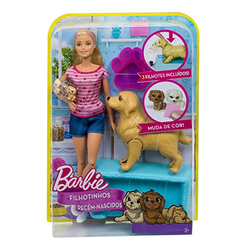 Barbie Newborn Pups Doll & Pets Playset, Blonde
