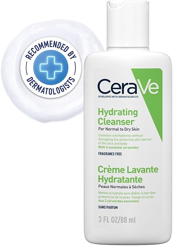 Lotion nettoyante avec hyaluron, glycérine et trois céramides essentiels, nettoyant doux et hydratant, sans parfum ni parfum, 88 ml