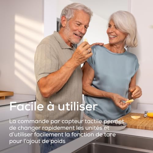 KS 19 Pure White balance de cuisine numérique, capacité de charge jusqu'à 5 kg (graduation précise au gramme près), avec commande tactile par capteur, balance alimentaire incl. piles, blanc