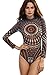 Verdusa Women's Geometric Print Long Sleeve Stretchy Bodysuit Jumpsuits Rompers