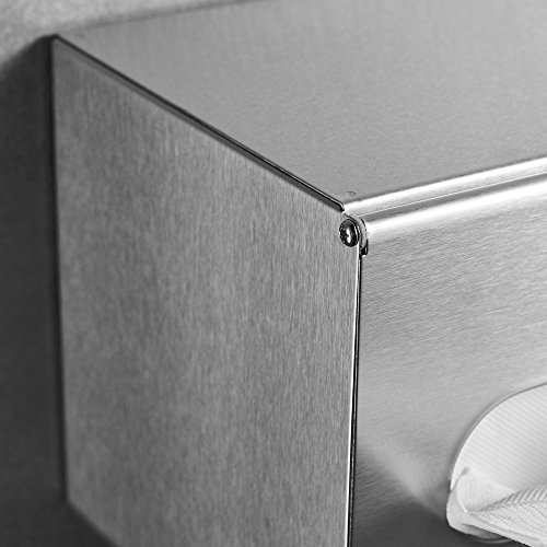 JunSun Square Paper Facial Tissue Box Holder Cover -Wall Mounted or Freestanding Use for Bathroom Vanity Countertops, Bedroom Dressers, Night Stands, Desks and Tables - Stainless Steel, Brushed Nickel