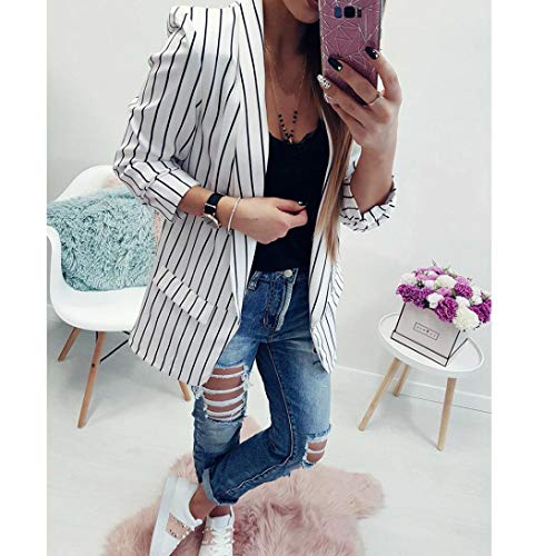 Striped Blazer Jacket Women Ladies Long Sleeve Stylish Duster Coat - Thumbnail 2