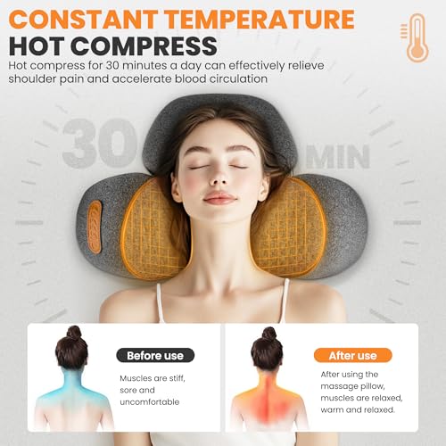 Svxhaoy 3-in-1 Neck Massage Pillow—with Heat, Massage, and Traction Stretching,Deep Tissue Massage Relieves Shoulder and Neck Muscle Pain and Stiffness,Suitable for Men and Women, Grey