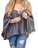 Nulibenna Women's Off Shoulder Spaghetti Straps Long Sleeve Blouse Crop Tops