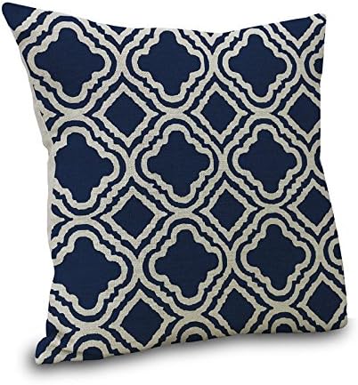 Lydealife （TM）18 X 18 Inch Cotton Linen Decorative Throw Pillow Cover Cushion Case, Argyle Pattern Navy Blue LD102
