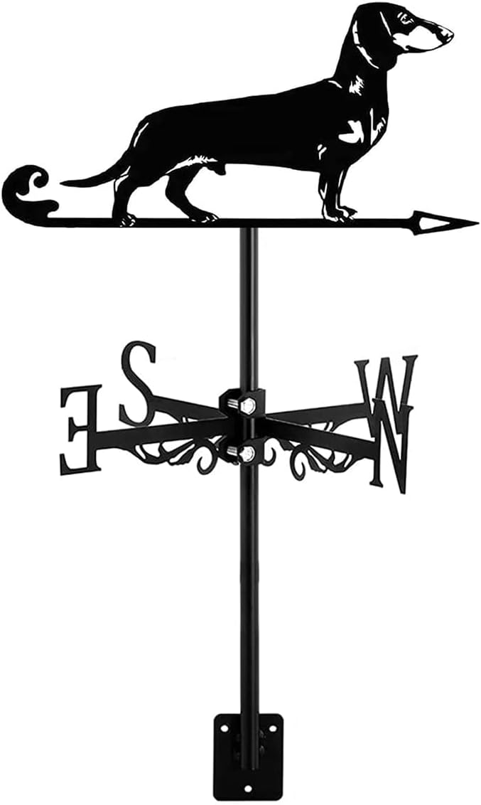 Weathervanes - ANCNA-U Weathervane Dachshund Dog Garden Silhouette Ornament Direction Indicator Measuring Tool Outdoor Patio Roof Wind Vane Weathercock Easy to Assemble,B