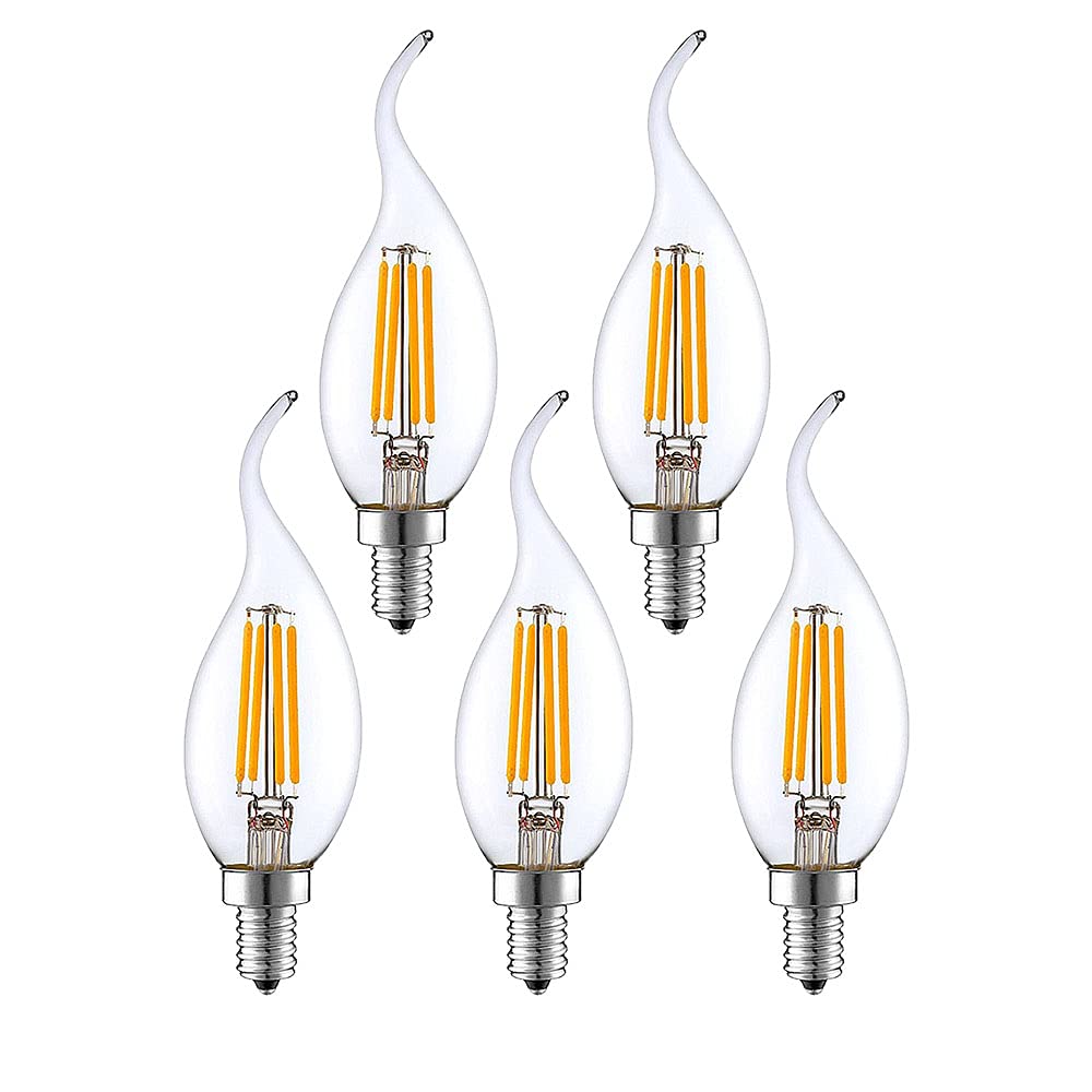 BAISHICHENG E14 Dimmable LED Bulb 4w Equivalent 40W Warm White 2700K Small Edison Screw Filament Bulbs C35 Vintage Energy Saving Candelabra Light Bulb 5 Packs