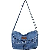 Fashion denim handbag shoulder bag large capacity retro Messenger bag bag for men and women (Denim Light Blue)