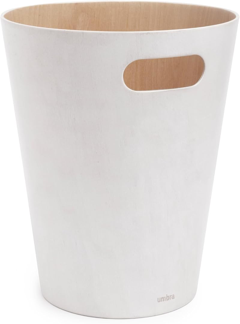 Umbra Woodrow 2-Gallon Modern Wooden Trash Can White Natural
