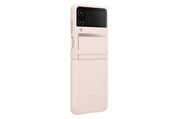 SAMSUNG GALAXY Z FLIP4 FLAP LEATHER COVER, PROTECTIVE, PREMIUM LUXURY PHONE CASE WITH SLIM STYLE DESIGN, US VERSION, PEACH