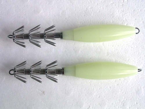 2X 8inch Luminous Squid Egi Jigs Fishing Lures Baits Stainless Steel Squid Hooks
