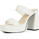 Modatope Platform Heels for Women Square Open Toe Chunky Heel Platform Sandals Two Strap Slip On Heels Wedding Party Dress Shoes