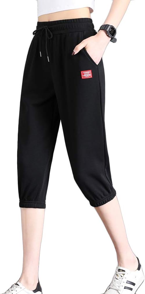 KDi Women's Shorts Jogger Sweatpants Running Trousers Tracksuit Capri Pants (S, 2# Yellow)
