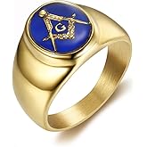 INRENG Stainless Steel Gold Plated Freemason Masonic Rings for Men Women Blue G Lodge Master Mason Signet Band