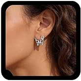 Allereyae Boho Butterfly Huggie Hoop Earrings Silver Butterfly Stud Earrings Hollow Butterfly Earrings Small Butterfly Wing Earrings Jewelry for Women