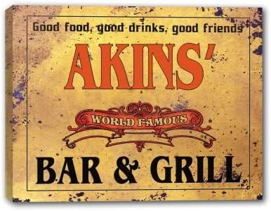 J Edgar Cool AKINS' Family Name - MANY DESIGNS AVAILABLE - World Famous Bar &amp; Grill Gallery Wrapped Canvas Sign 3 SIZES AVAILABLE - 11" x 14"