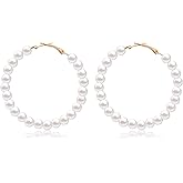 Giantree Pearl Hoop Earrings for Women, 7MM Thick Pearls Hoops, Lightweight Pearl Earrings Super Huge Circle Pearls Hoop Earrings, Dangle Earrings Elegant Women Wedding Jewelry Gift for Her (Style B)