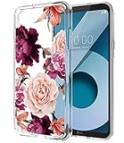 LG Q6 Case, LG Q6 Plus Case with Flowers BAISRKE Slim Shockproof Clear Floral Pattern Soft Flexible TPU Back Cove for LG Q6 / LG G6 Mini/LG Q6 Plus/LG Q6+ [Purple Pink]