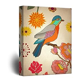 Canvas Wall Art - Vintage Style Colorful Brid on Flower Branch - Giclee Print Gallery Wrap Modern Home Art Ready to Hang - 12x18 inches