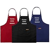Shmimy Personalized Custom Apron For Men Women Kitchen Cooking Canvas Aprons Customized with Pockets Name Text Logo Picture