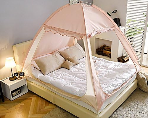 One Touch Pop Up Indoor Tent on Bed Warm Sleep in a Drafty Room (Single, Pink)