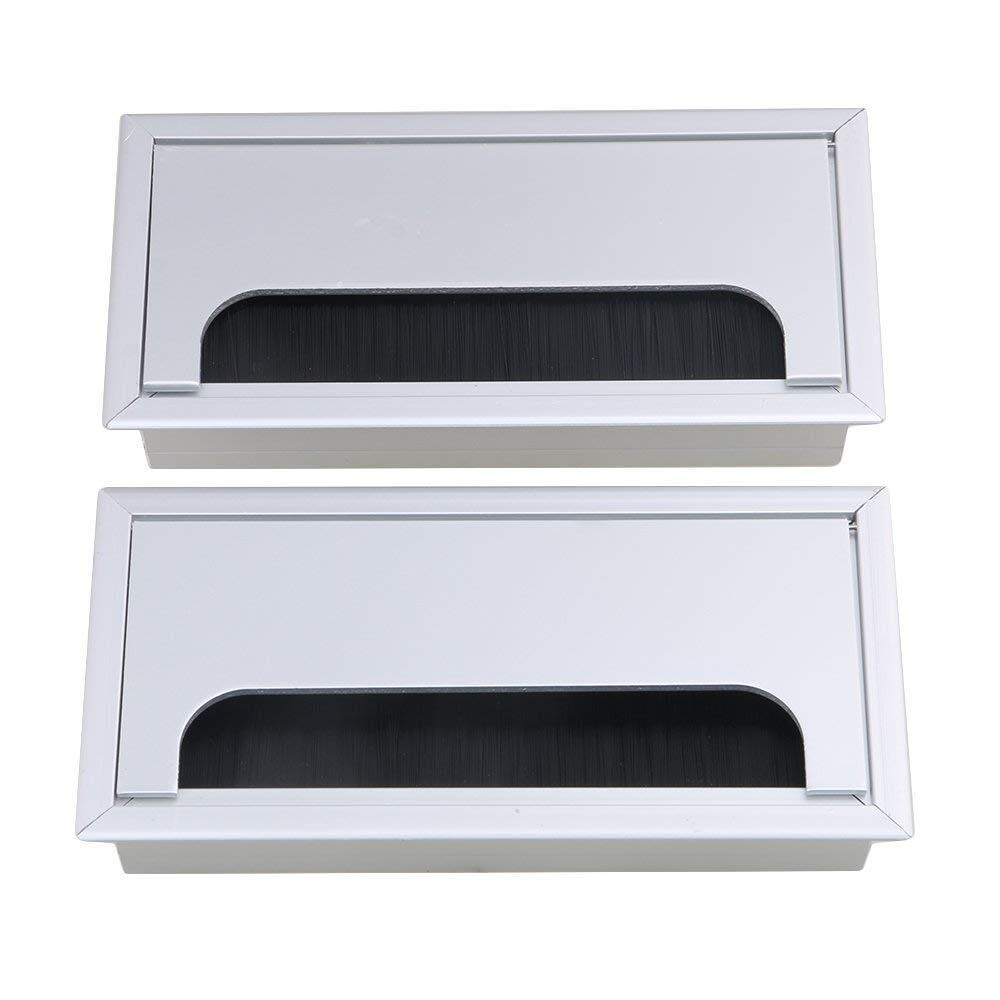 2PCS Desk Grommet Metal Rectangle Desk Cord Cable Hole Cover Grommet with Brush for Home Office Bank Computer Table โ image 1