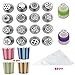 16 Sets Frosted Tips Russian Piping Tips Icing Nozzles, Cake Decorating Supplies, Coming with 16 Cupcake Cups and 30 Large Pastry Bags and Colors Couplers.
