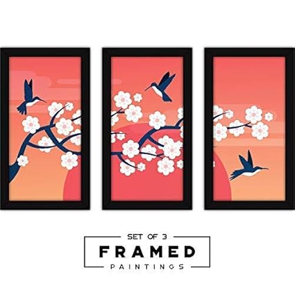 Fatmug Framed Sunrise Wall Paintings with Glass for Living Room, Home and Office Decor (Multicolour) - Set of 3