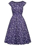 GRACE KARIN Vintage Shooting Stars Print Cap Sleeve Crew Neck A-Line Dress