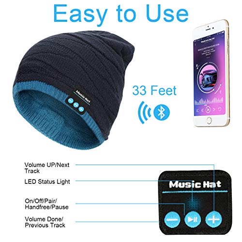 Gorro-Bluetooth-V50-Hombre-y-Mujer-Beanie-Musica-con-Calentador-de-Cuello-Gorro-de-Punto-Invierno-con-Auriculares-Inalambricos-Sombrero-de-Musica-Bluetooth-para-Correr-Esquiar-Regalar-Azul-y-Negro